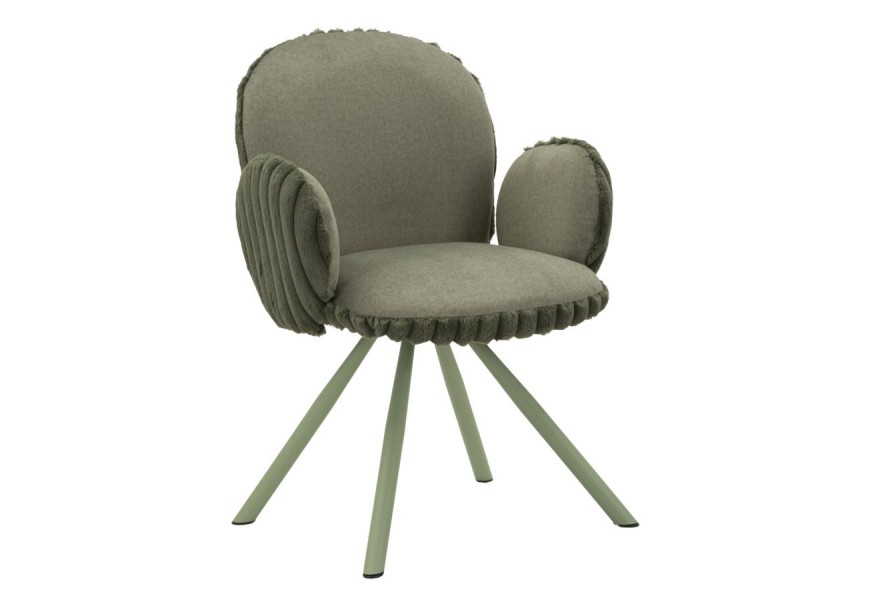 Dizajnov&aacute; &scaron;kandin&aacute;vska zelen&aacute; čal&uacute;nen&aacute; jed&aacute;lensk&aacute; stolička Falir s ply&scaron;ov&yacute;m poťahom a kovov&yacute;mi nožičkami 83 cm