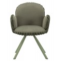 Dizajnov&aacute; &scaron;kandin&aacute;vska zelen&aacute; čal&uacute;nen&aacute; jed&aacute;lensk&aacute; stolička Falir s ply&scaron;ov&yacute;m poťahom a kovov&yacute;mi nožičkami 83 cm