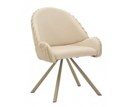 &Scaron;kandin&aacute;vska čal&uacute;nen&aacute; kr&eacute;movo biela jed&aacute;lensk&aacute; stolička Falir s ply&scaron;ov&yacute;m vr&uacute;bkovan&yacute;m poťahom a kovov&yacute;mi nožičkami 85 cm