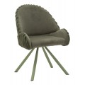 Dizajnová čalúnená jedálenská stolička Falir v zelenej farbe s plyšovým poťahom so zaoblenými opierkami a vrúbkovaným prešívaním s kovovými vyosenými nožičkami