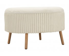 &Scaron;kandin&aacute;vska čal&uacute;nen&aacute; taburetka Meer v okr&uacute;hlom tvare v bielej kr&eacute;movej farbe s ply&scaron;ov&yacute;m poťahom s vr&uacute;bkovan&iacute;m a &uacute;ložn&yacute;m priestorom s vyosen&yacute;mi dreven&yacute;mi hned&yacute;mi nožičkami