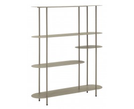 Dizajnový moderný kovový regál Satre so štyrmi oválnymi policami s asymetrickým umiestnením v béžovej farbe 139 cm