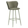Moderná dizajnová zelená barová stolička Denali s kovovými nožičkami s opierkou na nohy a širokou chrbtovou opierkou s hladkým vnútorným poťahom a vertikálnym prešívaným poťahom z vonkajšej strany