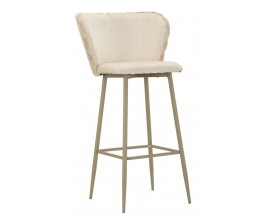 Moderná dizajnová krémová barová stolička Denali s plyšovým poťahom s rebrovaným prešívaním a kovovými nohami 106 cm