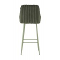 Modern&aacute; art deco barov&aacute; stolička Denali s pre&scaron;&iacute;van&yacute;m ply&scaron;ov&yacute;m poťahom v &scaron;alviovej zelenej farbe s kovov&yacute;mi nohami 111 cm