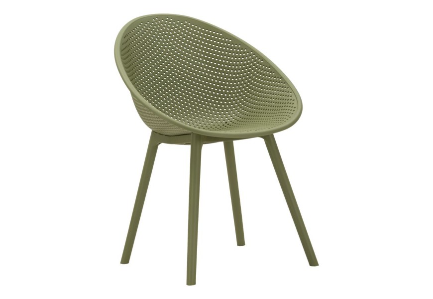 Moderná dizajnová zelená jedálenská stolička Isola s okrúhlou sedacou časťou s perforovaním na štyroch nožičkách