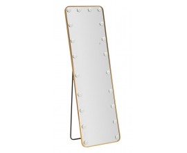 Dizajnové glamour stojace zrkadlo Hilly s LED osvetlením a zlatým obdĺžnikovým rámom z kovu 160 cm