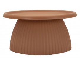Dizajnový moderný okrúhly konferenčný stolík Corralejo s mohutnou rebrovanou nohou v terakotovej hnedej farbe 70 cm