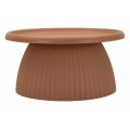 Moderný konferenčný stolík Corralejo s okrúhlou vrchnou doskou s vyvýšeným okrajom a širokou zaoblenou nohou s drážkovaným dizajnom v hnedooranžovej terakotovej farbe