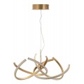 Dizajnový art deco okrúhly luster Elestra s kovovou konštrukciou s LED osvetlením so štyrmi symetricky prepletenými ramenami v tvare poloblúkov v zlatej farbe