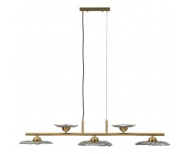 Glamour luster Padma s &uacute;chytkami v tvare kvetov zo skla v sivej farbe na p&auml;ť žiaroviek s line&aacute;rnou kovovou kon&scaron;trukciou v zlatej farbe