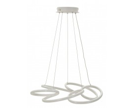 Modern&yacute; biely luster Wera s dizajnom kruhu pravidelne oh&yacute;ban&eacute;ho do slučiek s LED osvetlen&iacute;m s tromi stupňami teploty