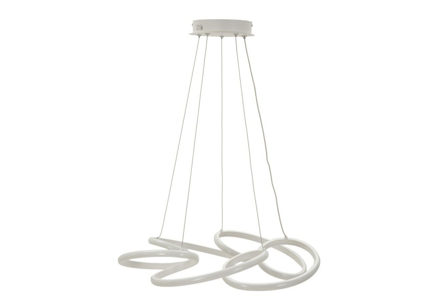 Moderný biely luster Wera s dizajnom kruhu pravidelne ohýbaného do slučiek s LED osvetlením s tromi stupňami teploty