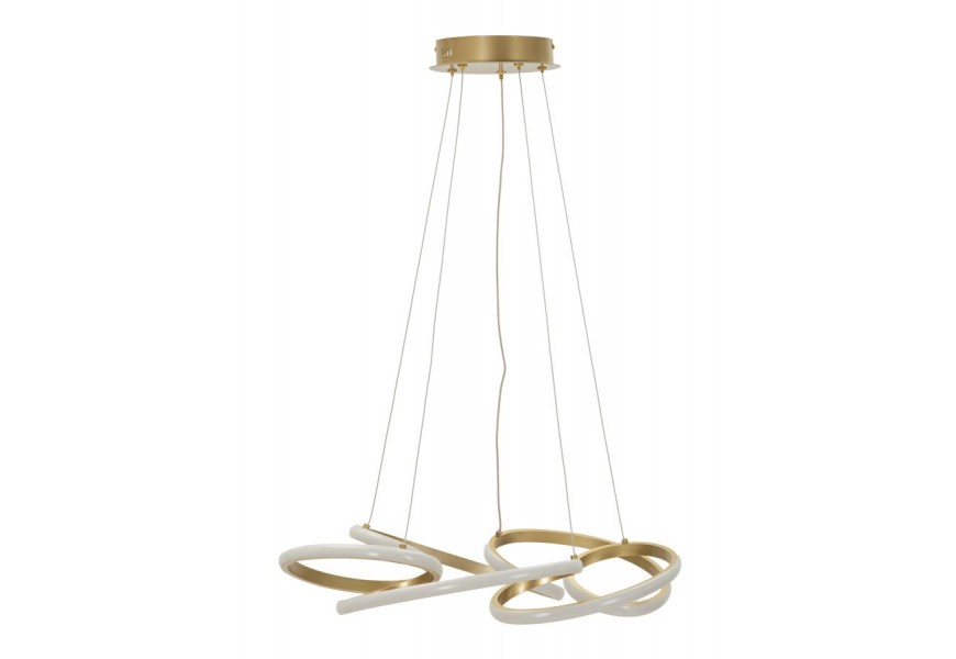 Moderný dizajnový luster Wera s LED osvetlením s tromi stupňami teploty s kovovou konštrukciou v zlatej farbe v tvare kruhu ohýbaného do pravidelných slučiek