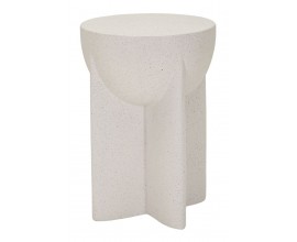 Moderný okrúhly sivý príručný stolík Carlos s geometrickou skulpturálnou siluetou a kameninovým dizajnom 34 cm