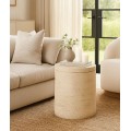 Dizajnov&yacute; modern&yacute; okr&uacute;hly pr&iacute;ručn&yacute; stol&iacute;k Cairo v b&eacute;žovej farbe so vzhľadom pr&iacute;rodn&eacute;ho pieskovca 35 cm