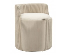 Dizajnová škandinávska okrúhla taburetka Shelly s béžovým plyšovým poťahom s vertikálnym rebrovaným prešívaním 55 cm