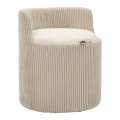 Moderná škandinávska béžová taburetka Shelly okrúhleho tvaru s úložným priestorom pod sedadlom s plyšovým poťahom s vertikálnym prešívaním s rebrovaným dizajnom bez nožičiek s nízkou opierkou