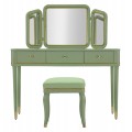 Klasick&yacute; zelen&yacute; dreven&yacute; toaletn&yacute; stol&iacute;k Isabelle s taburetkou so zlat&yacute;mi detailmi a dvomi z&aacute;suvkami s tromi zrkadlami 135 cm