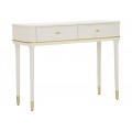 Glamour konzolový stolík Isabelle v obdĺžnikovom tvare v bielej farbe z dreva s dvomi zásuvkami a kovovými detailmi v zlatej farbe s okrúhlymi úchytkami