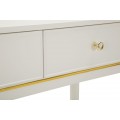 Klasick&yacute; obdĺžnikov&yacute; biely konzolov&yacute; stol&iacute;k Isabelle s dvomi z&aacute;suvkami so zlat&yacute;m kovov&yacute;m lemom 110 cm