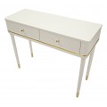 Klasick&yacute; obdĺžnikov&yacute; biely konzolov&yacute; stol&iacute;k Isabelle s dvomi z&aacute;suvkami so zlat&yacute;m kovov&yacute;m lemom 110 cm