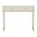 Klasick&yacute; obdĺžnikov&yacute; biely konzolov&yacute; stol&iacute;k Isabelle s dvomi z&aacute;suvkami so zlat&yacute;m kovov&yacute;m lemom 110 cm
