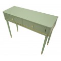 Klasick&yacute; obdĺžnikov&yacute; zelen&yacute; dreven&yacute; konzolov&yacute; stol&iacute;k Isabelle s dvomi z&aacute;suvkami a zlat&yacute;mi kovov&yacute;mi detailmi 110 cm