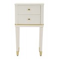 Klasick&yacute; biely dreven&yacute; nočn&yacute; stol&iacute;k Isabelle s dvomi z&aacute;suvkami so zlat&yacute;mi kovov&yacute;mi detailmi 60 cm