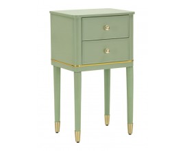 Klasický obdĺžnikový zelený nočný stolík Isabelle z dreva s dvomi zásuvkami a zlatými detailmi 65 cm