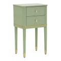 Glamour zelený nočný stolík Isabelle so zaoblenými rohmi z dreva so zlatými detailmi z kovu s dvomi zásuvkami