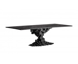 Luxusn&yacute; art deco čierny obdĺžnikov&yacute; jed&aacute;lensk&yacute; st&ocirc;l Cubia Nera s geometrickou nohou z mangov&eacute;ho dreva 290 cm 