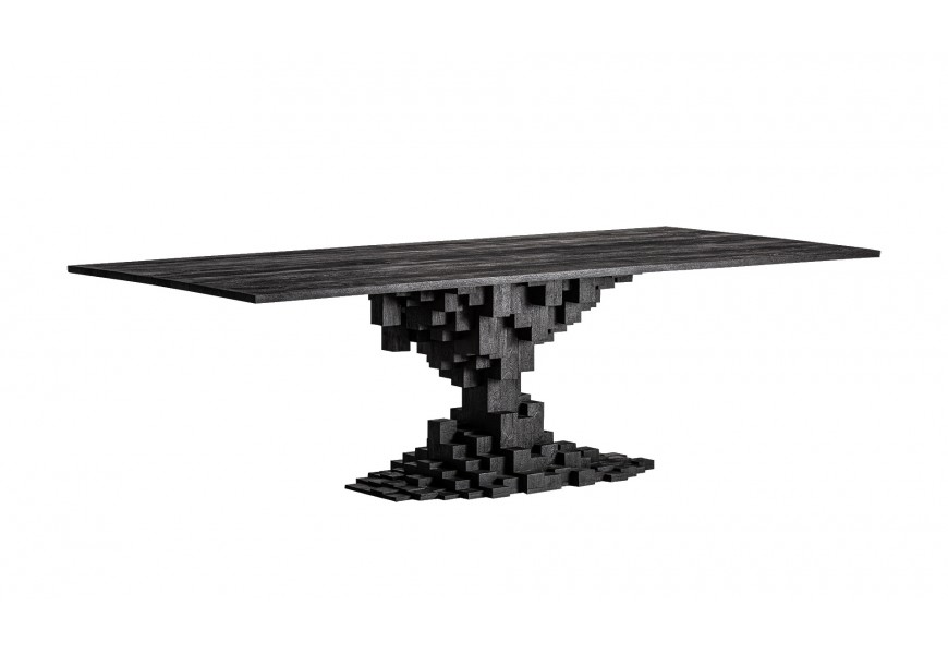 Luxusn&yacute; art deco čierny obdĺžnikov&yacute; jed&aacute;lensk&yacute; st&ocirc;l Cubia Nera s geometrickou nohou z mangov&eacute;ho dreva 290 cm