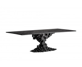 Luxusn&yacute; geometrick&yacute; obdĺžnikov&yacute; jed&aacute;lensk&yacute; st&ocirc;l Cubia Nera s kockovanou nohou z mas&iacute;vneho mangov&eacute;ho dreva 250 cm