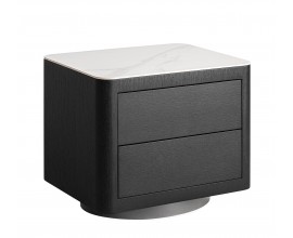 Luxusn&yacute; art deco čierny mramorov&yacute; nočn&yacute; stol&iacute;k Holis v obdĺžnikovom tvare s dvomi z&aacute;suvkami a mramorovou bielou doskou 55 cm