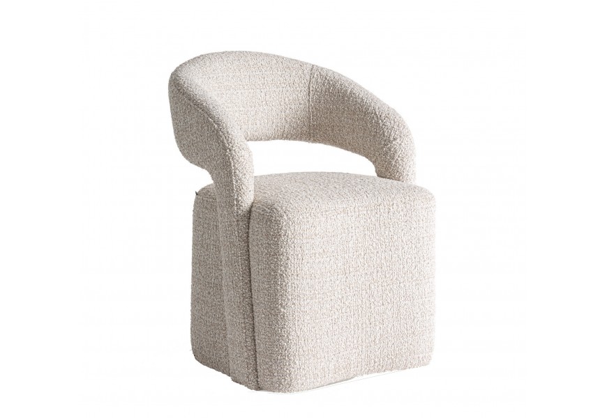 Luxusné art deco kreslo Ziria v béžovej farbe so ženilkovým poťahom v štvorcovom tvare so zaoblenou opierkou na chrbát