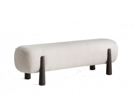 Luxusn&aacute; art deco obdĺžnikov&aacute; podnožka Tirina s bielym ženilkov&yacute;m poťahom a hned&yacute;mi dreven&yacute;mi nožičkami 153 cm