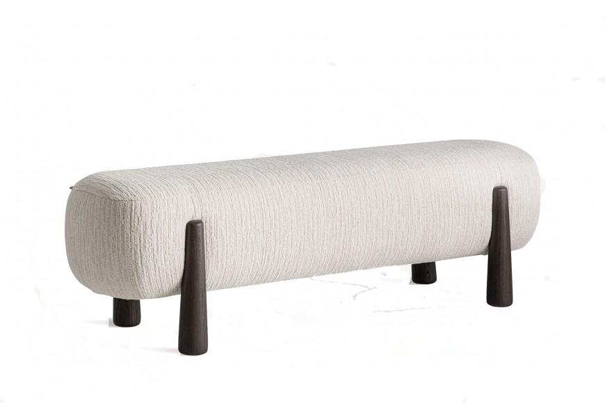 Luxusn&aacute; art deco obdĺžnikov&aacute; podnožka Tirina s bielym ženilkov&yacute;m poťahom a hned&yacute;mi dreven&yacute;mi nožičkami 153 cm