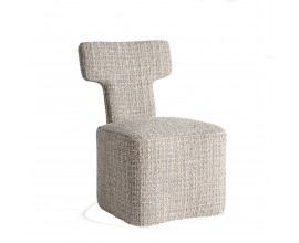 Luxusn&aacute; art deco atypick&aacute; stolička Jia so ženilkov&yacute;m poťahom v b&eacute;žovej farbe bez bočn&yacute;ch opierok a nožičiek v &scaron;tvorcovom tvare s opierkou v tvare T