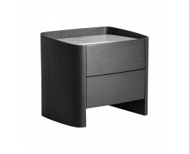 Luxusný art deco čierny nočný stolík Kugart s dvomi zásuvkami a vrchnou bielou mramorovou doskou 55 cm