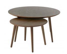 Modern&aacute; sada dvoch konferenčn&yacute;ch stol&iacute;kov Karena v okr&uacute;hlom tvare v tmavej farbe s dubovou dyhou s vyosen&yacute;mi nožičkami v tmavej hnedej farbe