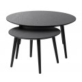 Moderný masívny set dvoch konferenčných stolíkov Karena v čiernej farbe v okrúhlom tvare s vyosenými nožičkami