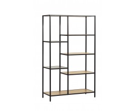 Modern&aacute; industri&aacute;lna obdĺžnikov&aacute; knižnica Helin s čiernou kovovou kon&scaron;trukciou so &scaron;iestimi hned&yacute;mi policami 146 cm