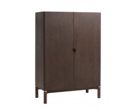 Art deco dvojderový hnedý príborník Linia z dreva s nízkymi nožičkami a vyrezanou úchytkou so zlatými detailmi 130 cm