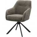 Dizajnová škandinávska jedálenská stolička Egon s čalúneným otočným sedadlom s opierkami na ruky s poťahom so zamatovým leskom a hnedosivom odtieni taupe s tmavou kovovou podstavou v čiernej farbe so štyrmi nohami