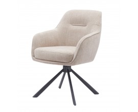 &Scaron;kandin&aacute;vske industri&aacute;lne jed&aacute;lensk&eacute; kreslo Egon s otočnou sedacou časťou s čal&uacute;nen&iacute;m a poťahom v kr&eacute;movej b&eacute;žovej farbe s dizajnom ľanu s podstavou z kovu so &scaron;tyrmi nohami v čiernej farbe