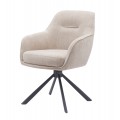 Škandinávske industriálne jedálenské kreslo Egon s otočnou sedacou časťou s čalúnením a poťahom v krémovej béžovej farbe s dizajnom ľanu s podstavou z kovu so štyrmi nohami v čiernej farbe