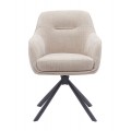Modern&aacute; otočn&aacute; jed&aacute;lensk&aacute; stolička Egon so svetl&yacute;m b&eacute;žov&yacute;m poťahom s dizajnom ľanu s čiernymi kovov&yacute;mi nohami 59 cm