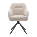 Modern&aacute; otočn&aacute; jed&aacute;lensk&aacute; stolička Egon so svetl&yacute;m b&eacute;žov&yacute;m poťahom s dizajnom ľanu s čiernymi kovov&yacute;mi nohami 59 cm
