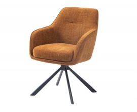 Modern&aacute; &scaron;kandin&aacute;vska otočn&aacute; jed&aacute;lensk&aacute; stolička Egon s čal&uacute;nenou sedacou časťou s poťahom v horčicovej žltej farbe s jemn&yacute; zamatov&yacute;m leskom s podstavou z kovu v čiernej farbe so &scaron;ikm&yacute;mi nohami